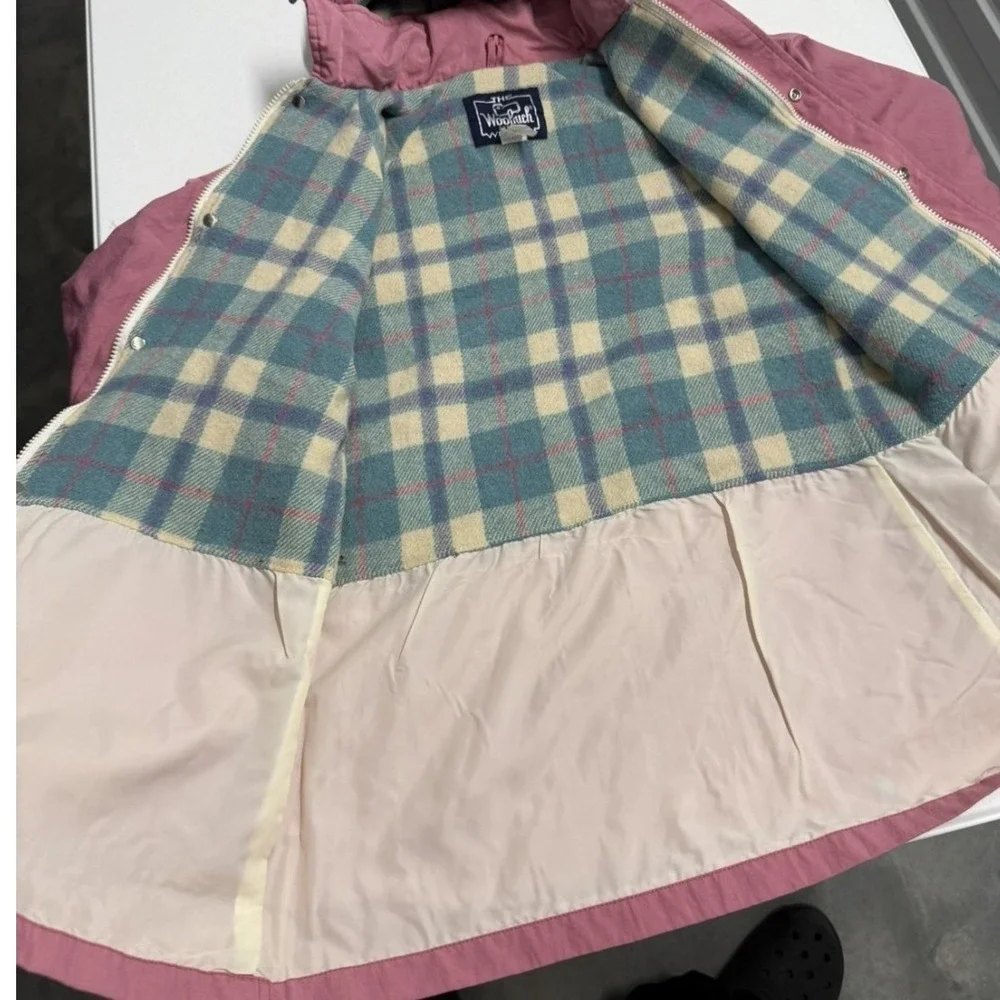 Vintage woolrich Pink Utility Parka Jacket‎ Plaid Lined Hooded Field Coat Rose